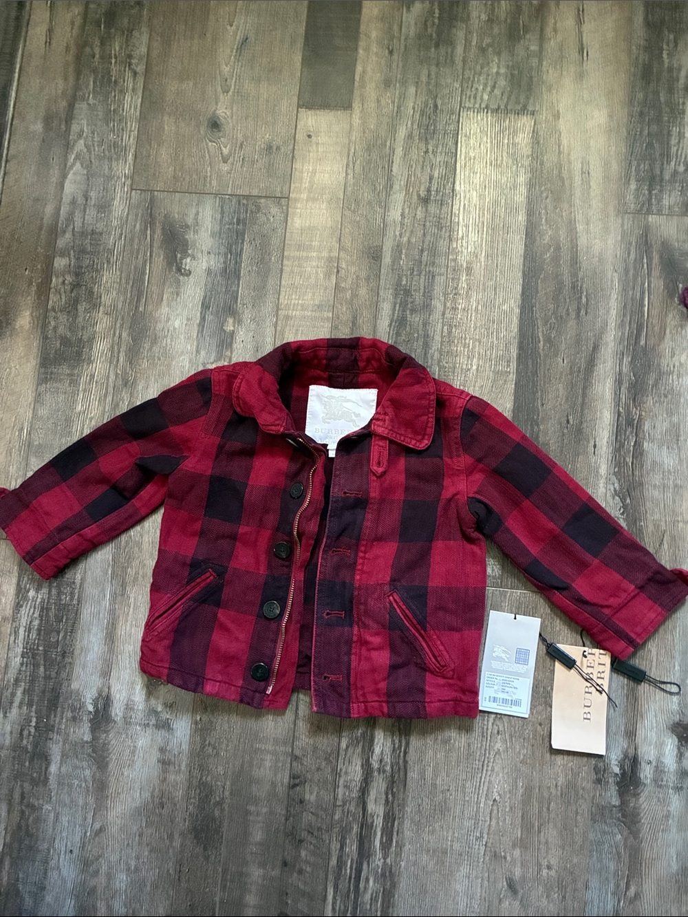 Burberry Kids Red and Black Plaid Jacket